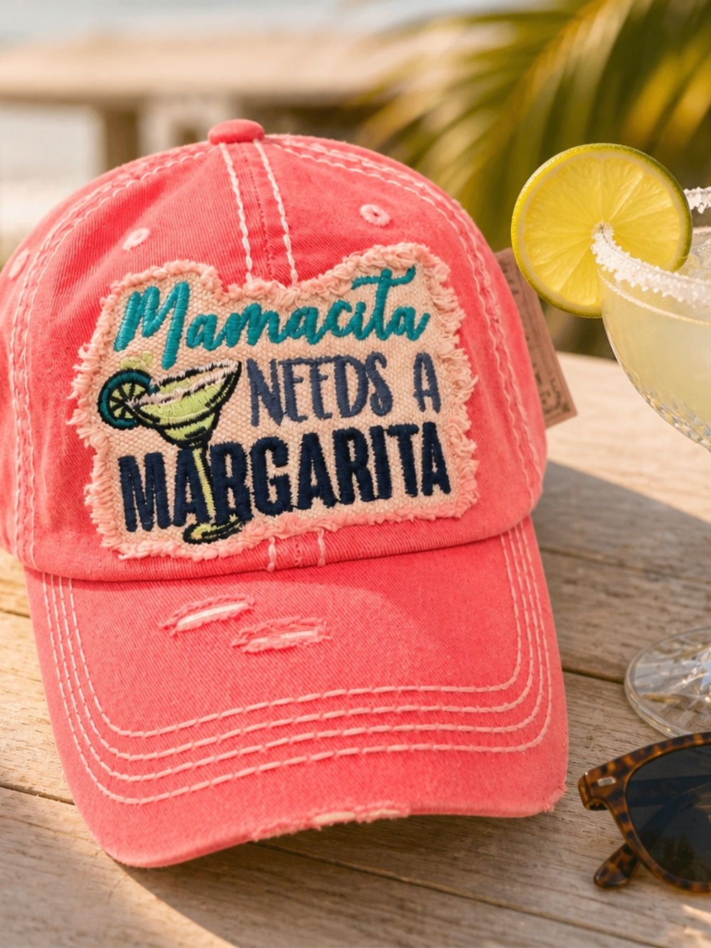Red/Pink 'Mamacita Needs a Margarita' Embroidered Cap